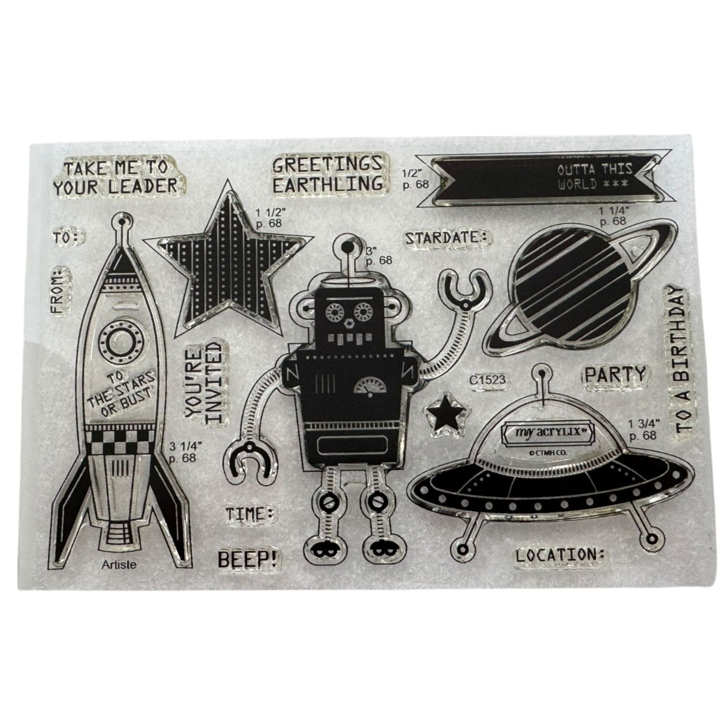 CTMH My Acrylix Acrylic Stamp Set Outta This World Robot Rocket Alien Ship C1523