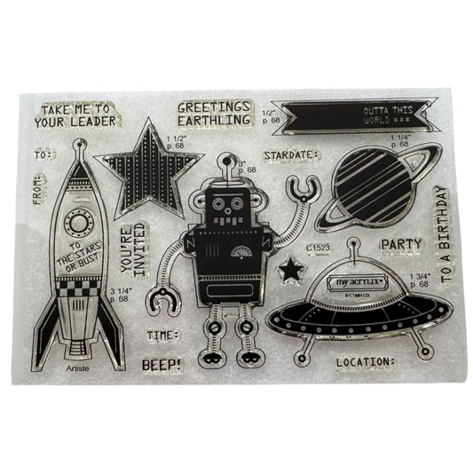 CTMH My Acrylix Acrylic Stamp Set Outta This World Robot Rocket Alien Ship C1523