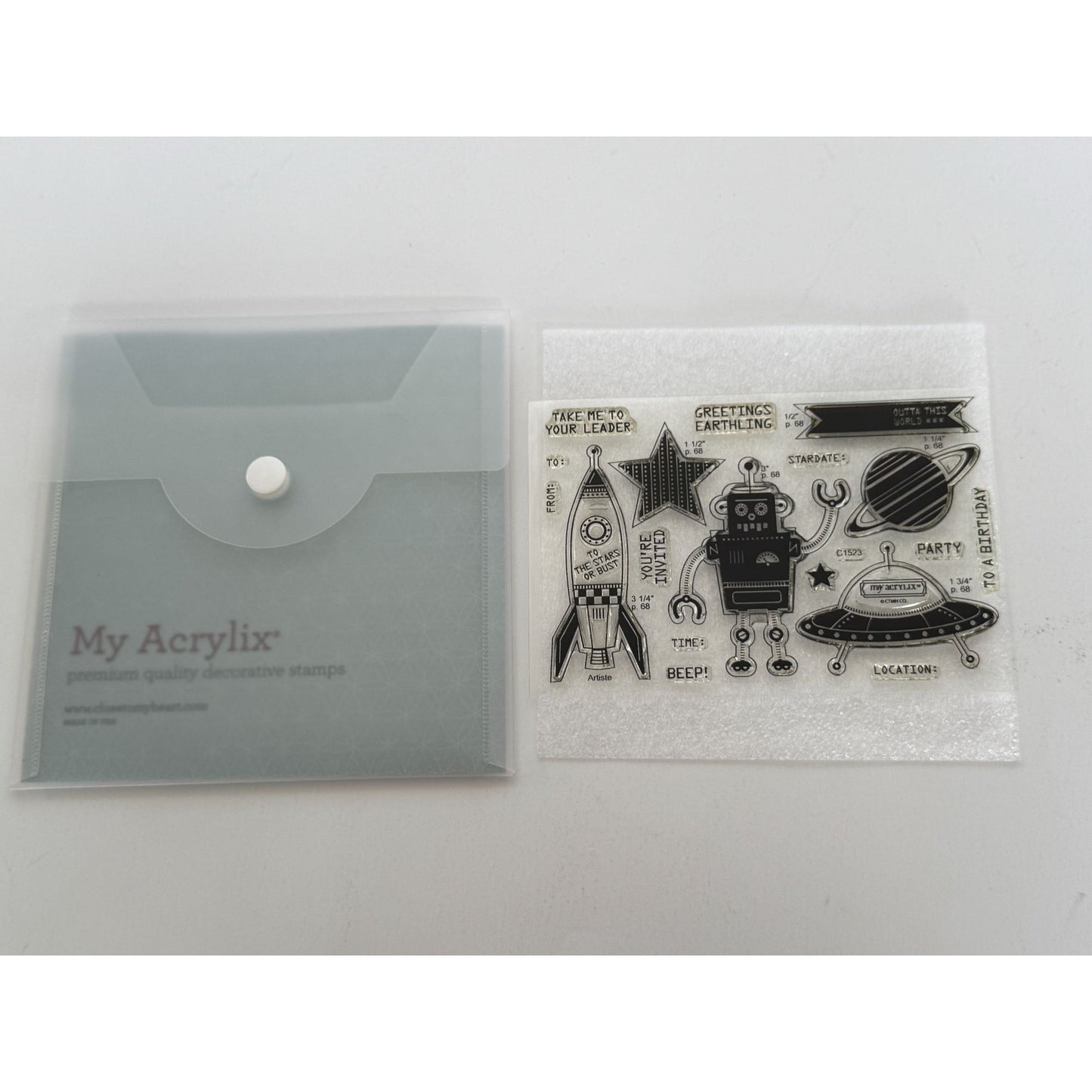 CTMH My Acrylix Acrylic Stamp Set Outta This World Robot Rocket Alien Ship C1523