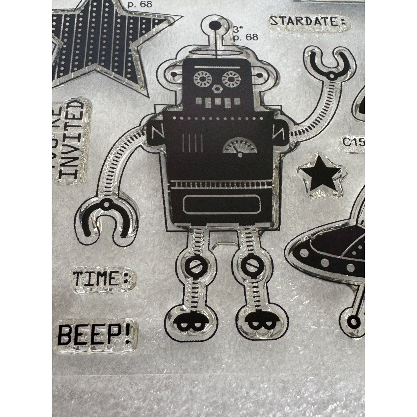CTMH My Acrylix Acrylic Stamp Set Outta This World Robot Rocket Alien Ship C1523