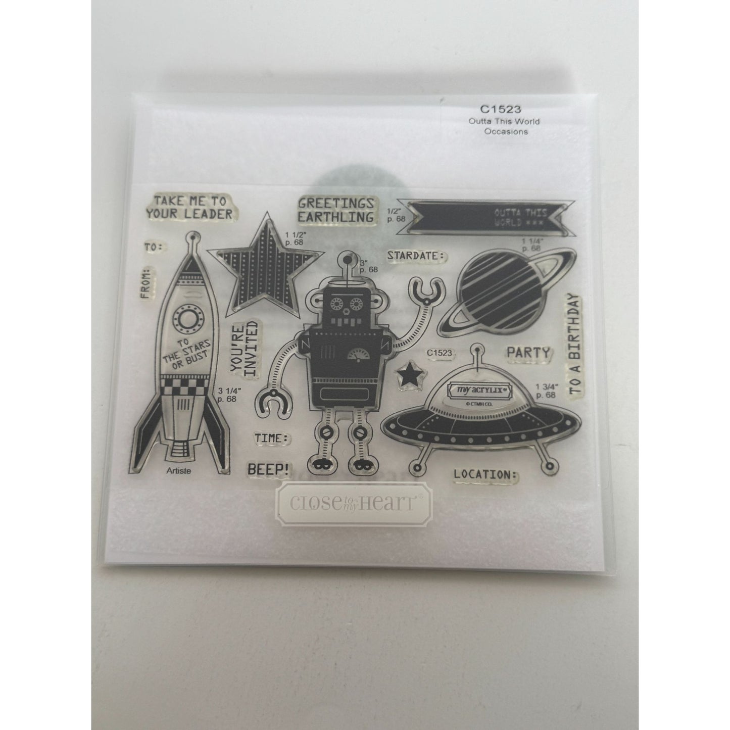 CTMH My Acrylix Acrylic Stamp Set Outta This World Robot Rocket Alien Ship C1523