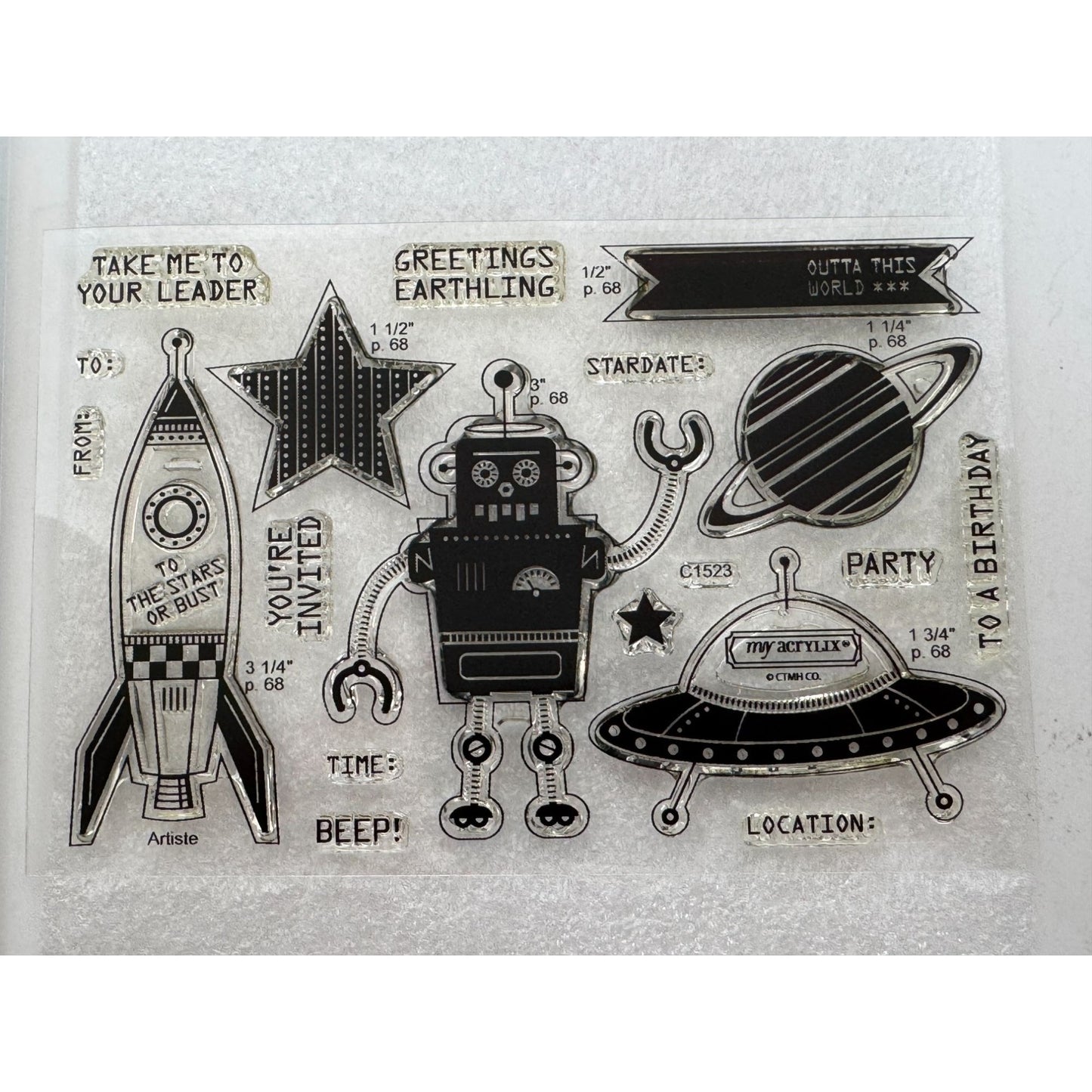 CTMH My Acrylix Acrylic Stamp Set Outta This World Robot Rocket Alien Ship C1523