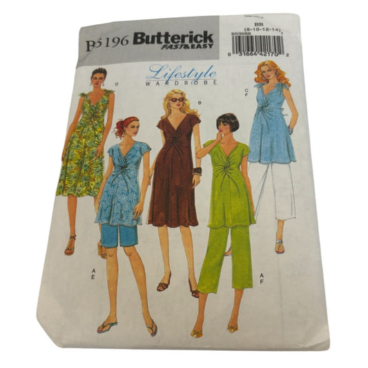 Butterick Sewing Pattern B5196 Maternity Top Dress Shorts Pants 8 10 12 14 Uncut