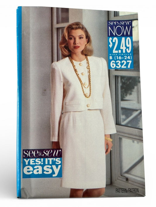 Butterick Sewing Pattern 6327 Suit Pattern Jacket Skirt 1990s Easy 16-24 Vtg UC