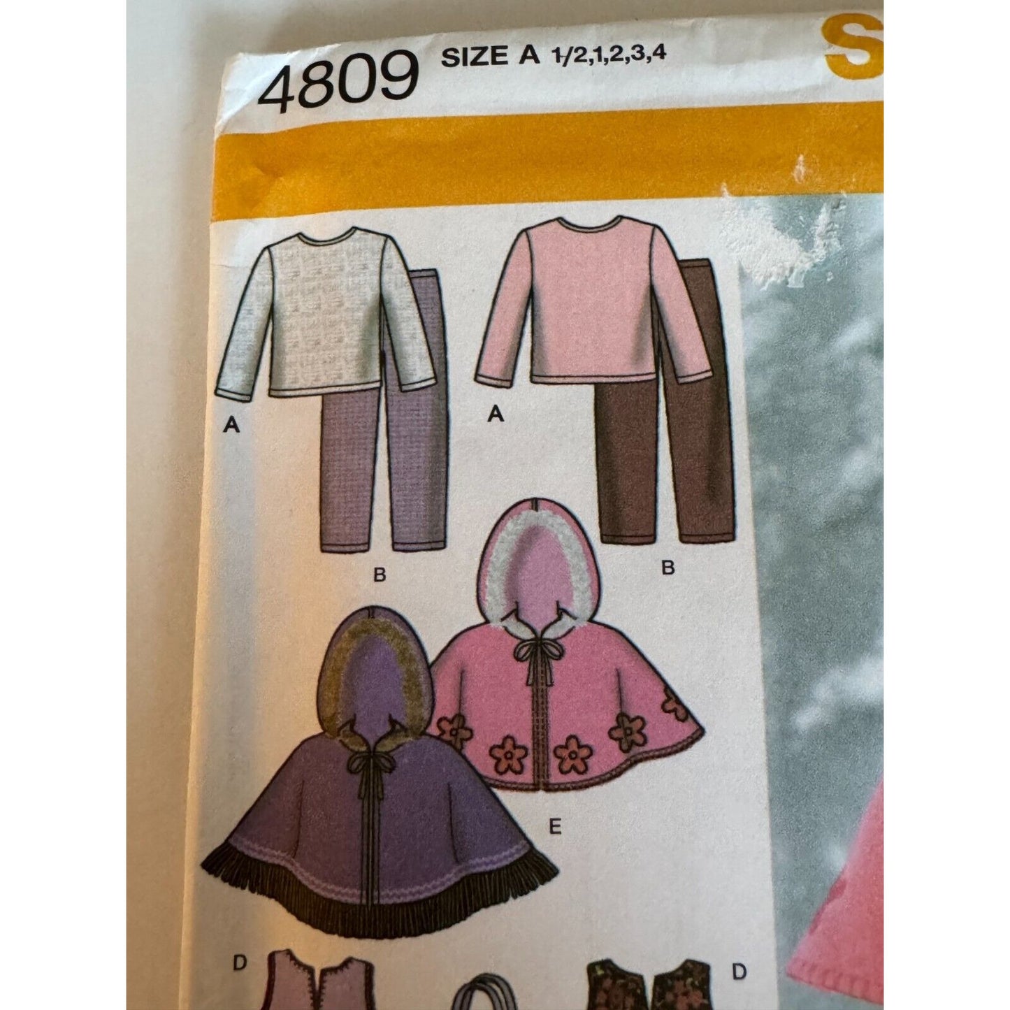 Simplicity 4809 Sewing Pattern Toddlers Winter Outfit Jumper Pants Capelet 1 2 3 4 UNCUT