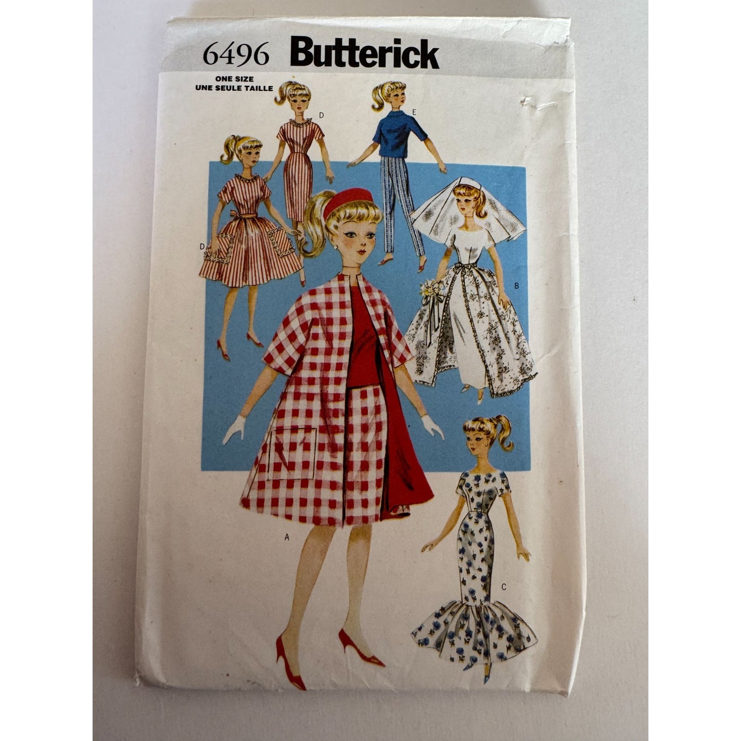 Vintage Fashion Doll Clothes Sewing Pattern Butterick 6496 Retro Wedding Dress Evening Gown Bride