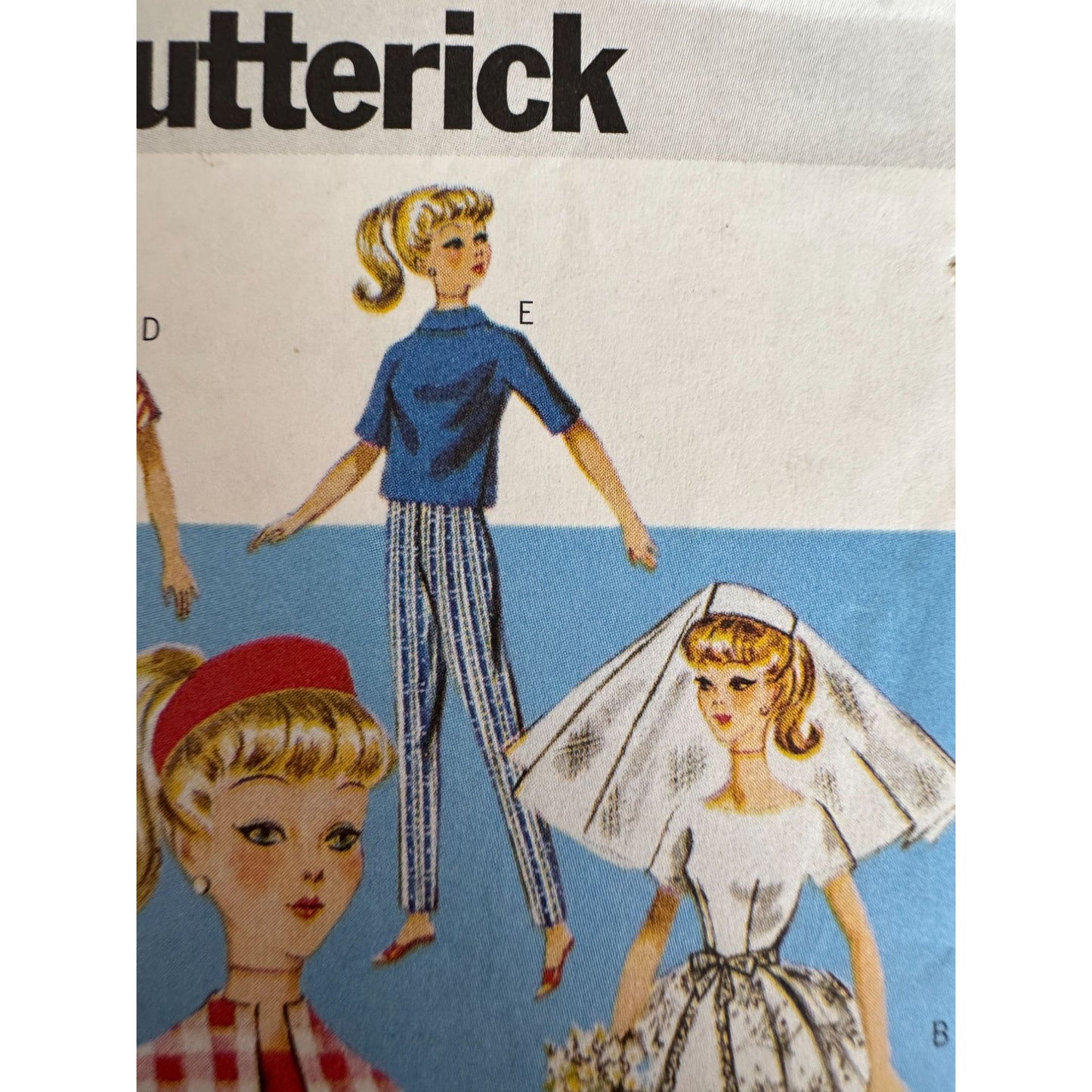Vintage Fashion Doll Clothes Sewing Pattern Butterick 6496 Retro Wedding Dress Evening Gown Bride