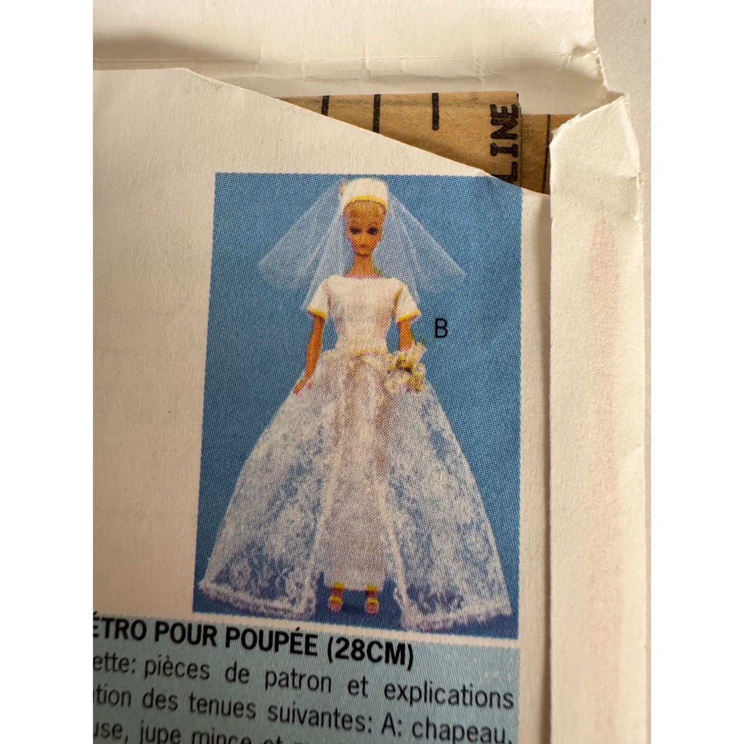 Vintage Fashion Doll Clothes Sewing Pattern Butterick 6496 Retro Wedding Dress Evening Gown Bride