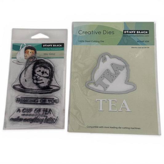 Penny Black Tea Time Transparent Clear Stamps and Creative Metal Die Hedgehog Cardmaking Invitation
