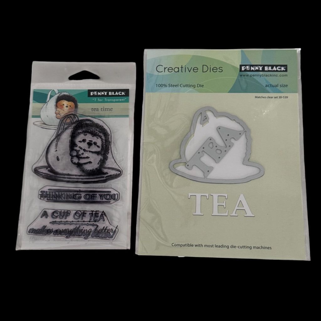 Penny Black Tea Time Transparent Clear Stamps and Creative Metal Die Hedgehog Cardmaking Invitation