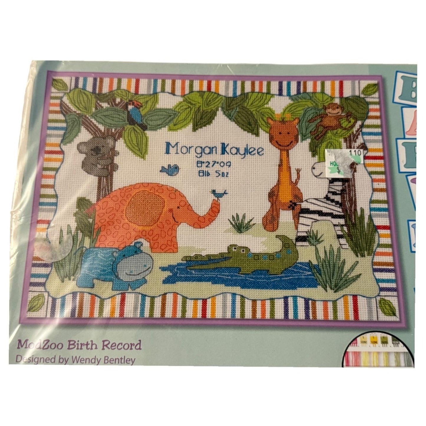 Dimensions Baby Hugs Cross Stitch Kit ModZoo Birth Record Animal Elephant Monkey