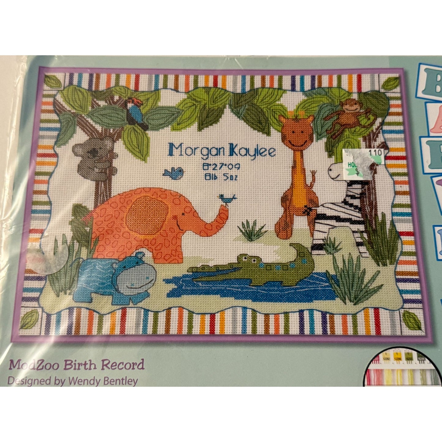 Dimensions Baby Hugs Cross Stitch Kit ModZoo Birth Record Animal Elephant Monkey