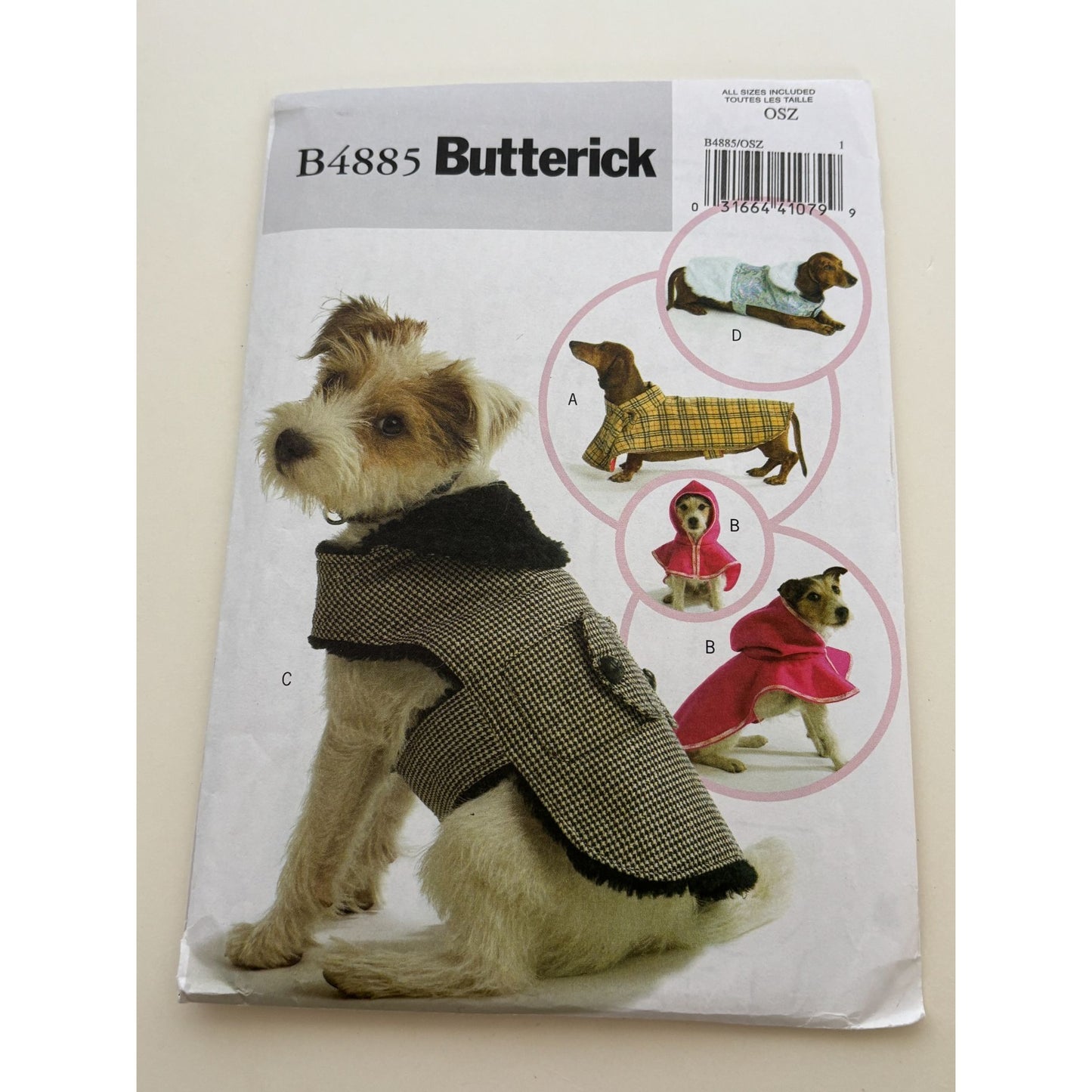 Butterick Sewing Pattern B4885 Dog Coat Pet Clothing Animal XS S M L 11-26 inch