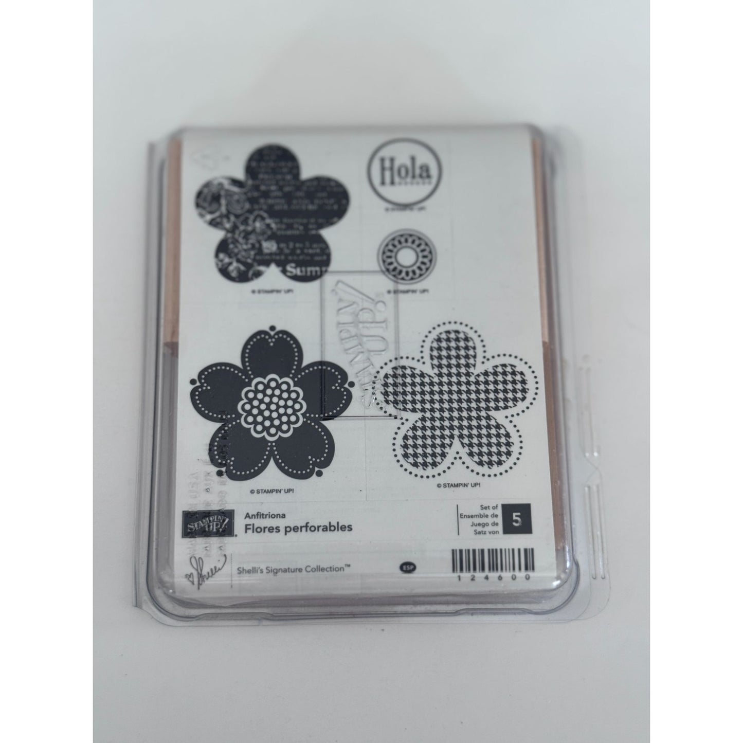 Stampin Up Rubber Stamp Set Flores Perforables Flowers Spring Garden Hola Spanish Word Hello