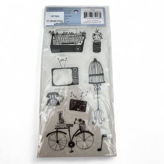Heidi Grace Rubber Cling Stamps Objects Typewriter Bird Cage Bicycle Retro 4x8