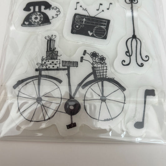 Heidi Grace Rubber Cling Stamps Objects Typewriter Bird Cage Bicycle Retro 4x8