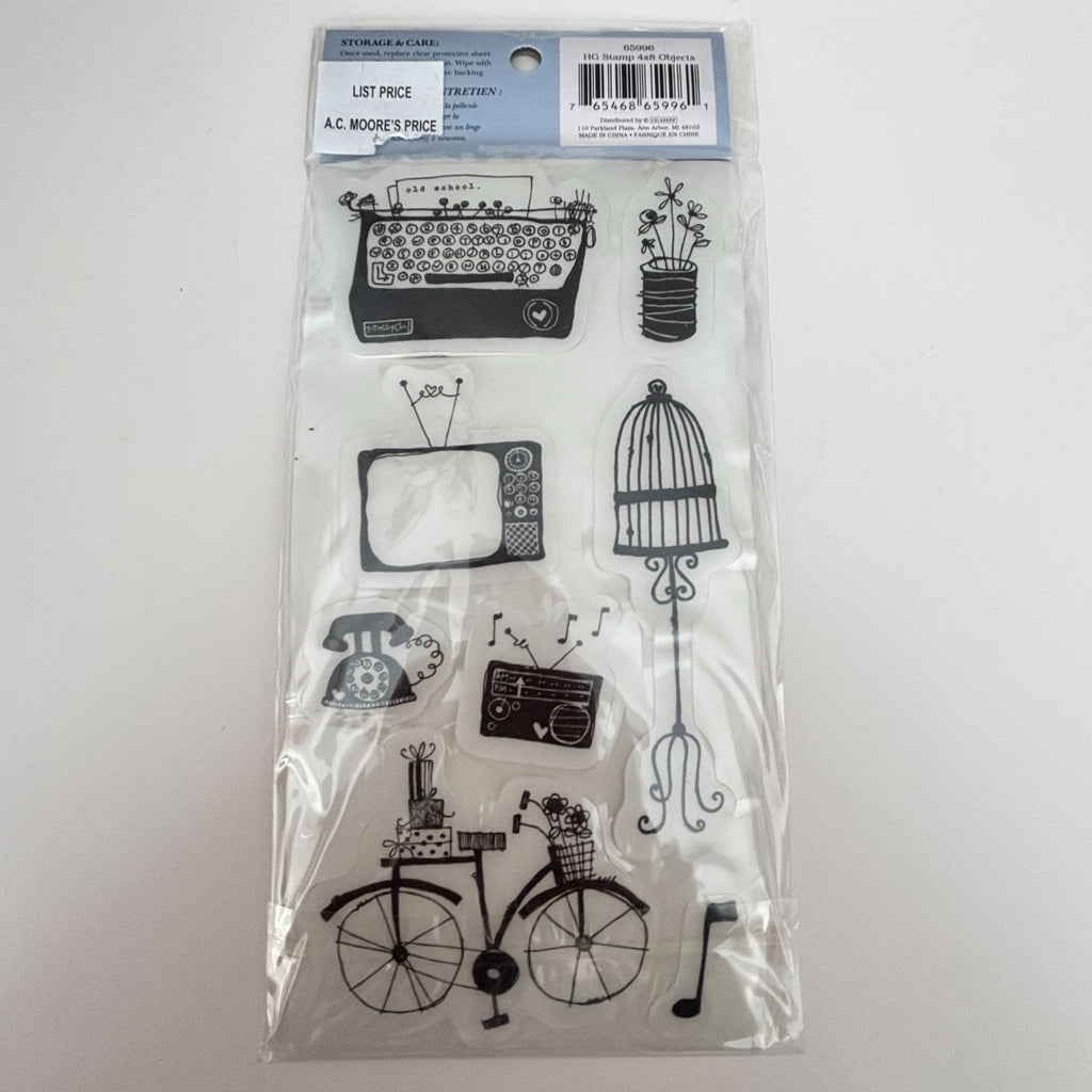 Heidi Grace Rubber Cling Stamps Objects Typewriter Bird Cage Bicycle Retro 4x8