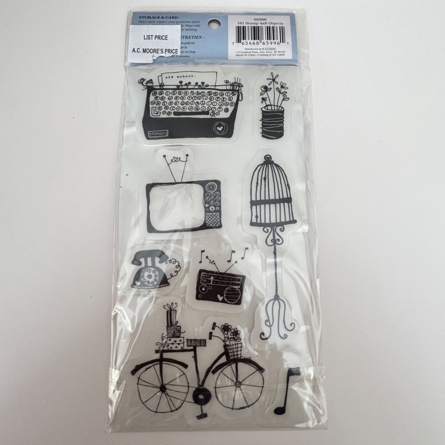 Heidi Grace Rubber Cling Stamps Objects Typewriter Bird Cage Bicycle Retro 4x8