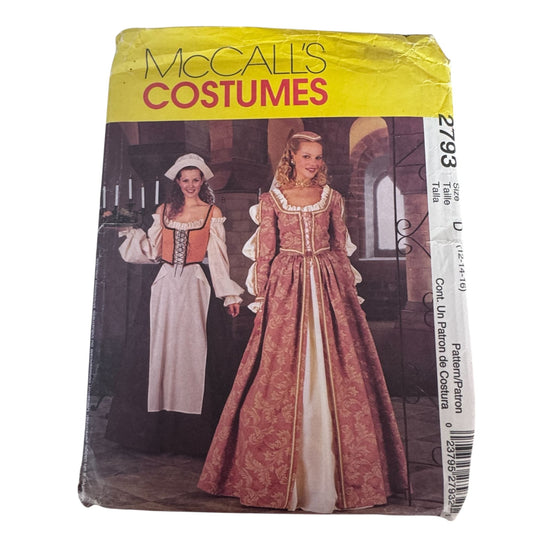 McCalls Sewing Pattern 2793 Elizabethan Costume Renaissance Dress Peasant Outfit Uncut 12-16
