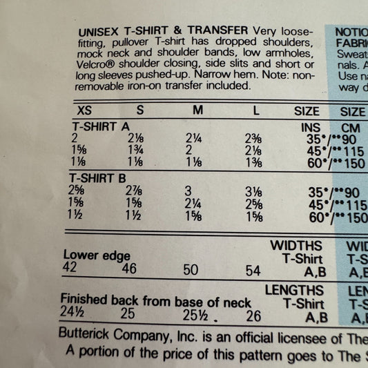 Butterick Sewing Pattern 499 Liberty Centennial 1986 Statue of Liberty T-Shirt