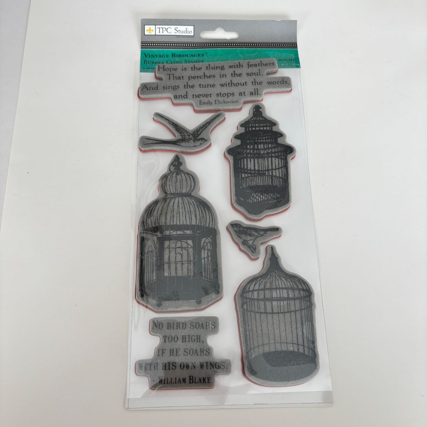 TPC Studio Rubber Cling Stamps Set Vintage Birdcages Hope Emily Dickenson Quote Scrapbooking Crafting