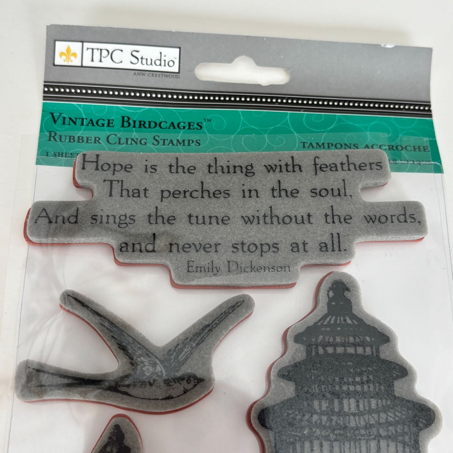 TPC Studio Rubber Cling Stamps Set Vintage Birdcages Hope Emily Dickenson Quote Scrapbooking Crafting