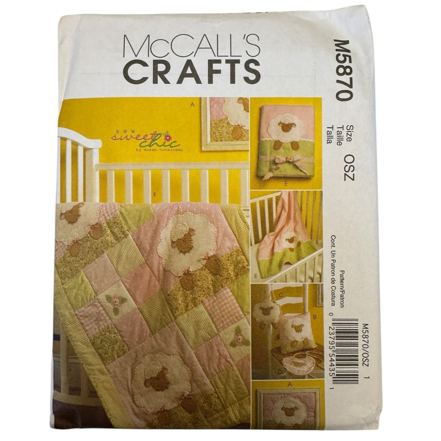 McCalls Sewing Pattern M5870 Sew Sweet Chic Quilt Lamb Toy Nursery Decor Uncut Baby Bib