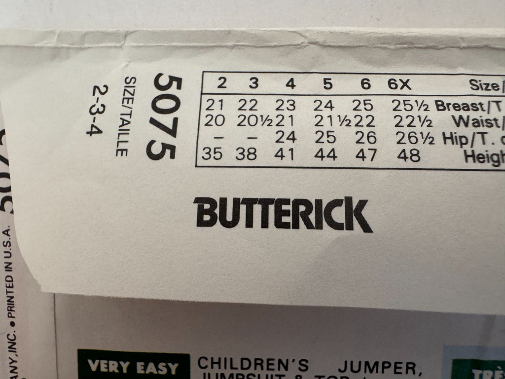 Butterick Sewing Pattern 5075 Busybodies Jumper Jumpsuit Shirt Girls 2 3 4 1990