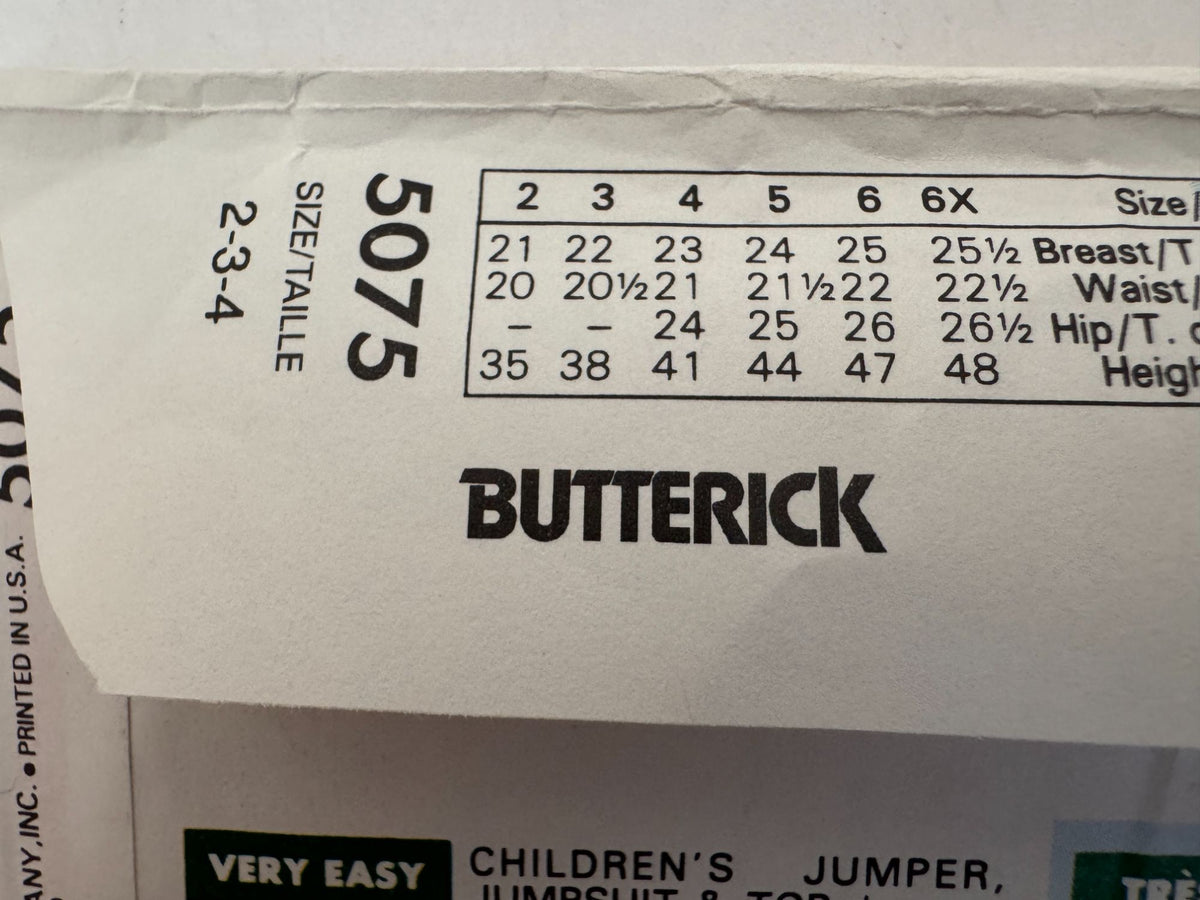 Butterick Sewing Pattern 5075 Busybodies Jumper Jumpsuit Shirt Girls 2 3 4 1990