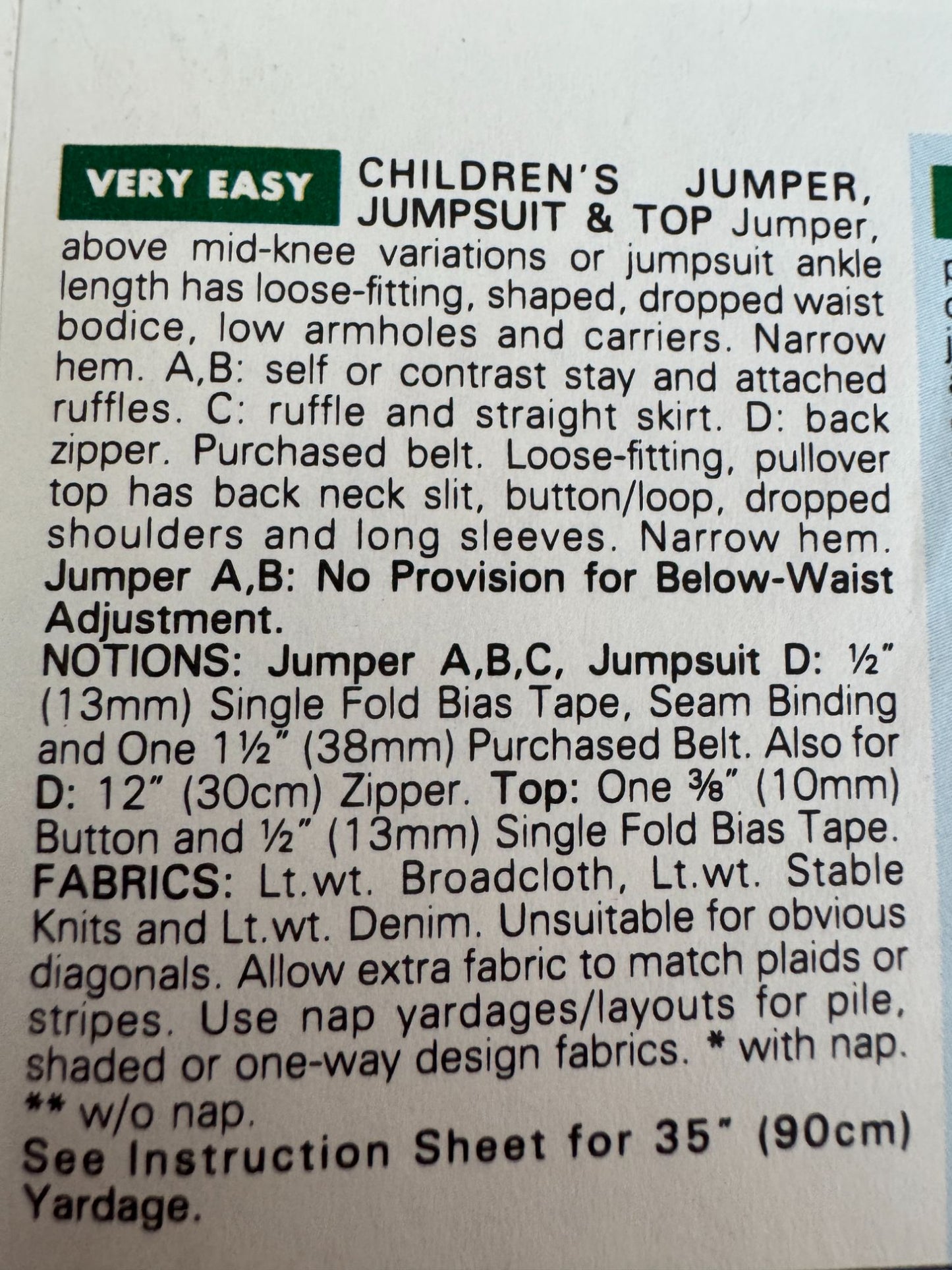 Butterick Sewing Pattern 5075 Busybodies Jumper Jumpsuit Shirt Girls 2 3 4 1990