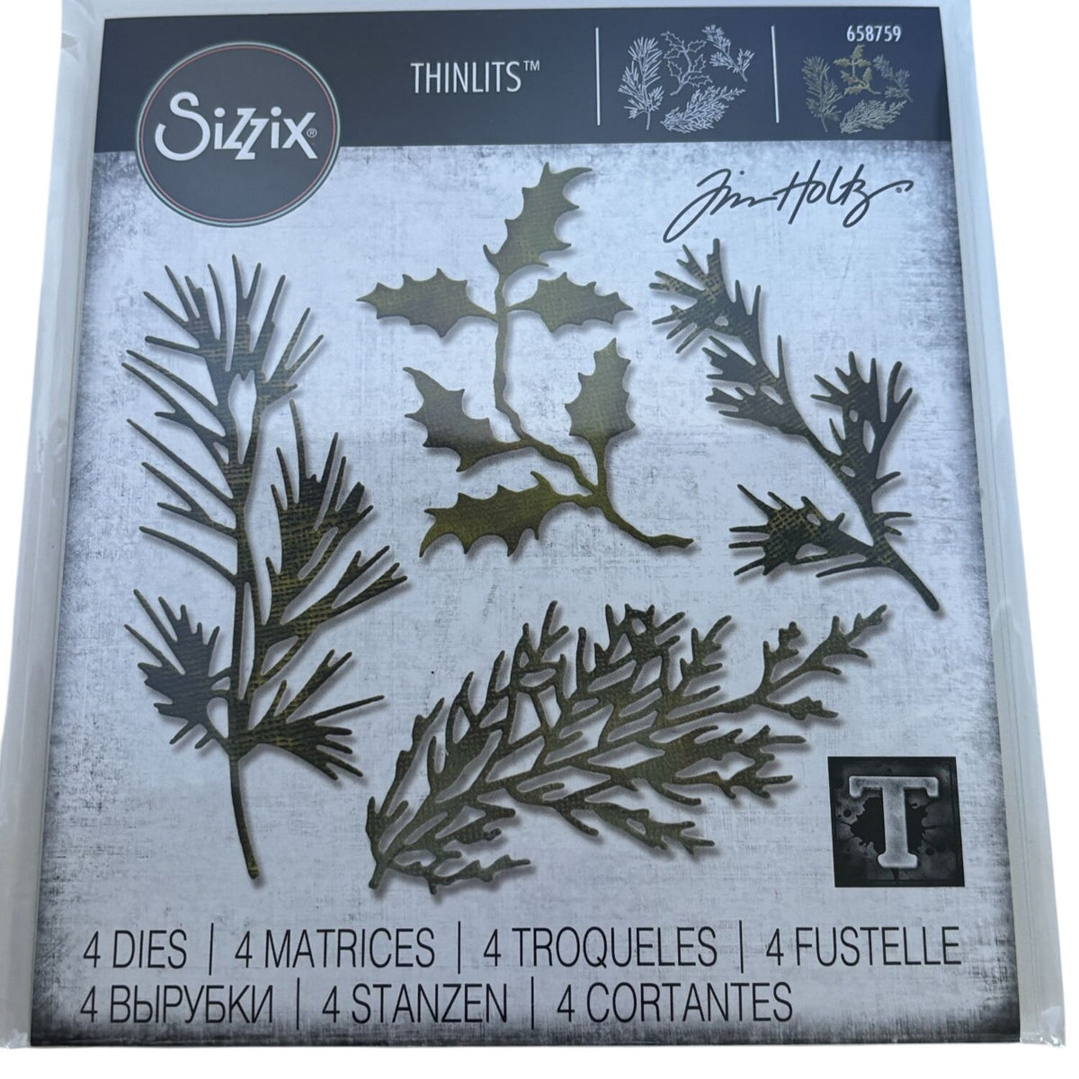 Tim Holtz Cutting Dies Holiday Greens Sizzix Pine Holly Christmas Foliage Cardmaking Metal Thinlits