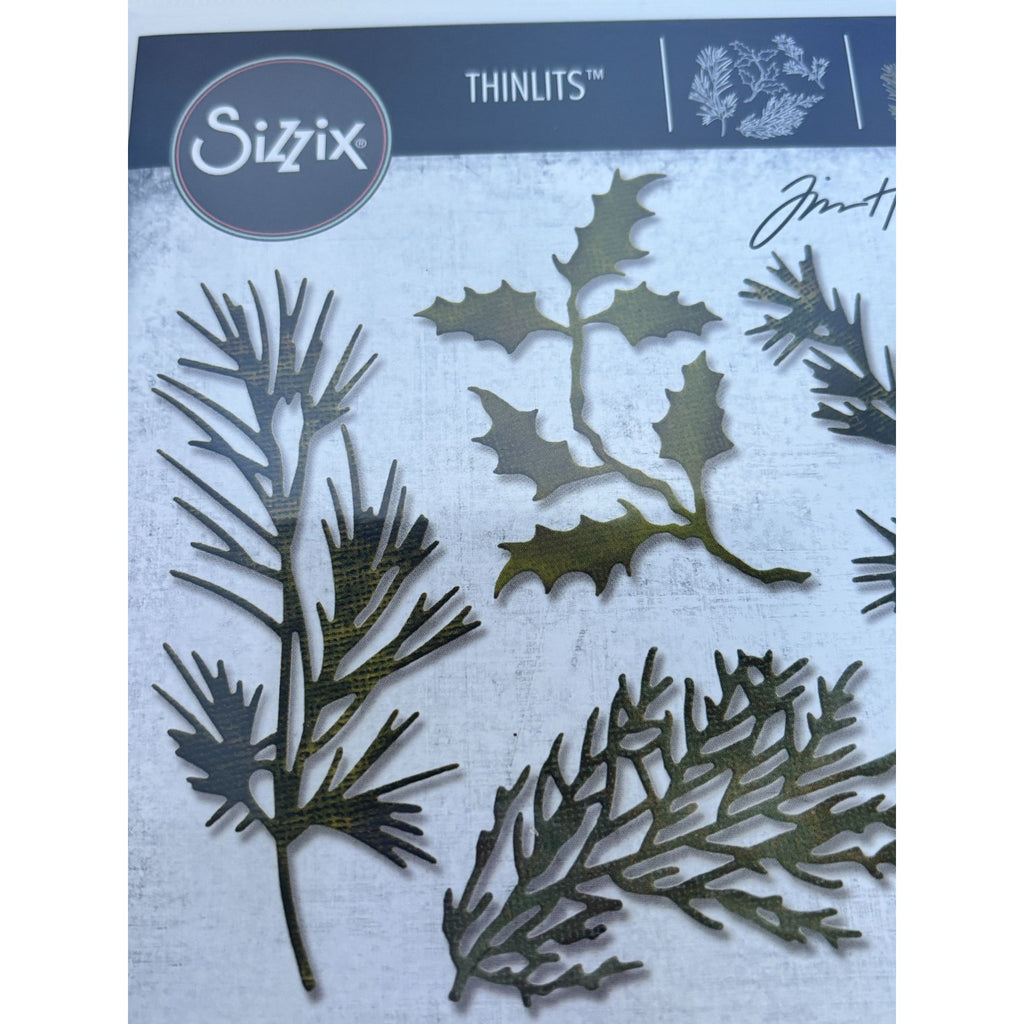 Tim Holtz Cutting Dies Holiday Greens Sizzix Pine Holly Christmas Foliage Cardmaking Metal Thinlits