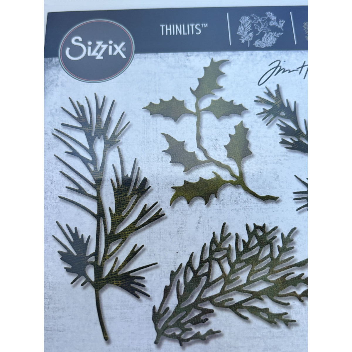 Tim Holtz Cutting Dies Holiday Greens Sizzix Pine Holly Christmas Foliage Cardmaking Metal Thinlits