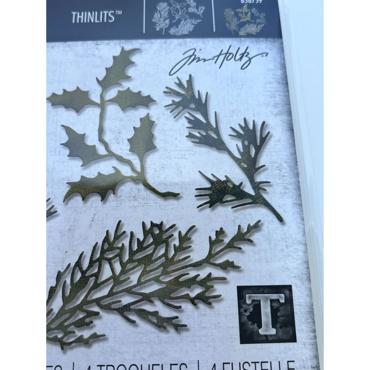 Tim Holtz Cutting Dies Holiday Greens Sizzix Pine Holly Christmas Foliage Cardmaking Metal Thinlits
