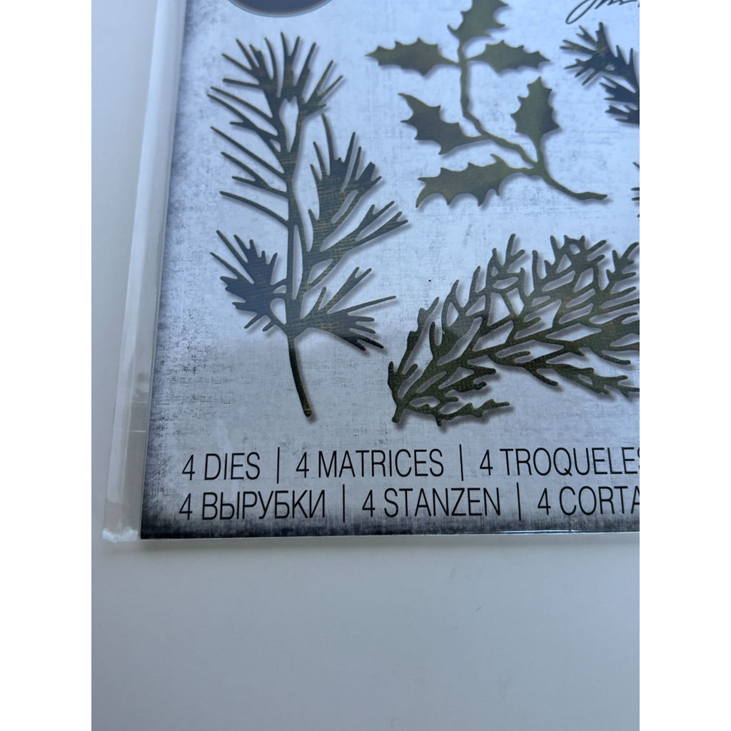Tim Holtz Cutting Dies Holiday Greens Sizzix Pine Holly Christmas Foliage Cardmaking Metal Thinlits
