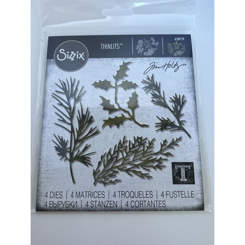 Tim Holtz Cutting Dies Holiday Greens Sizzix Pine Holly Christmas Foliage Cardmaking Metal Thinlits