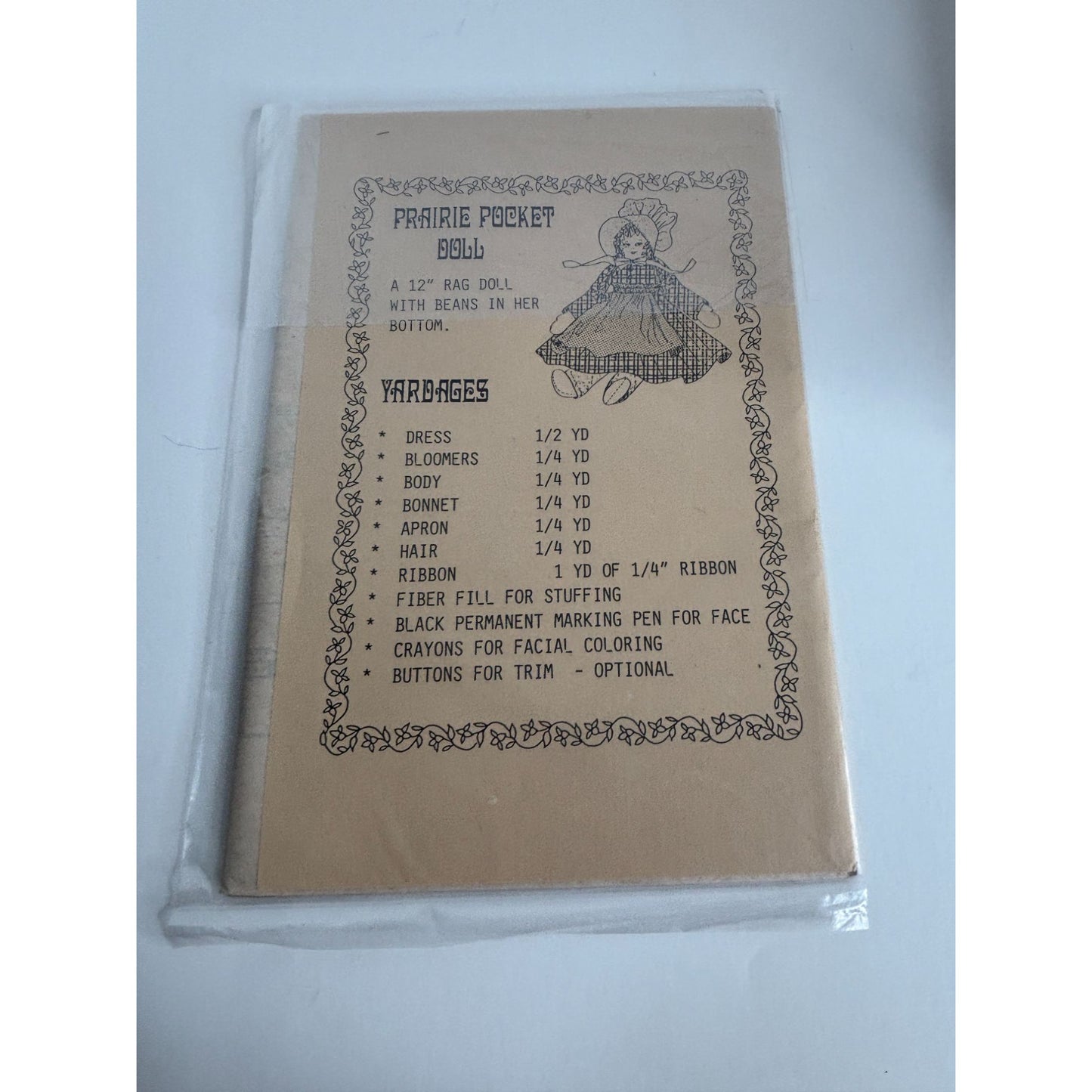 Osage County Quilt Factory Pattern Prairie Pocket Rag Doll 12 Inch Clothing UC