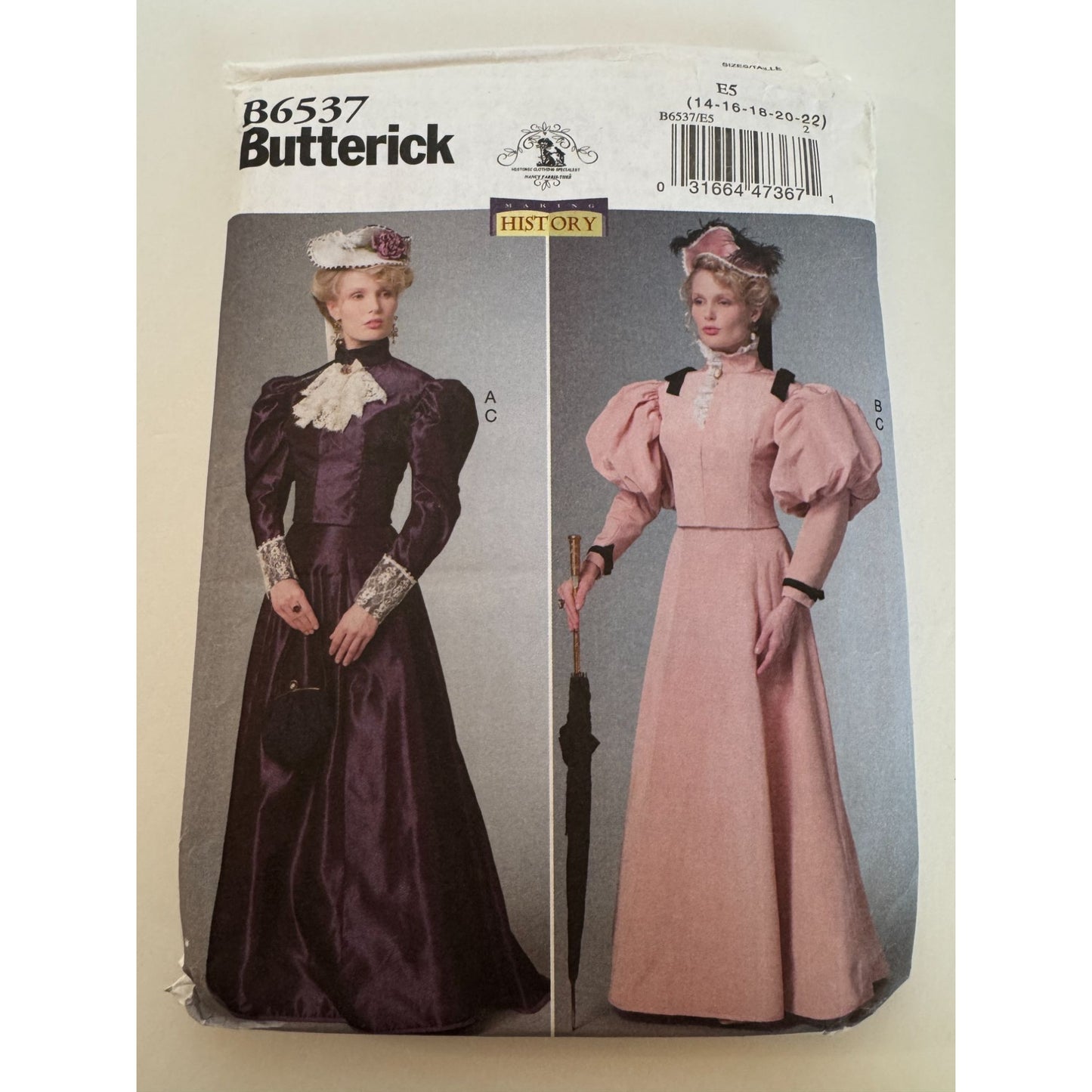 Butterick Sewing Pattern B6537 Making History Costume 14-22 Edwardian Skirt UC