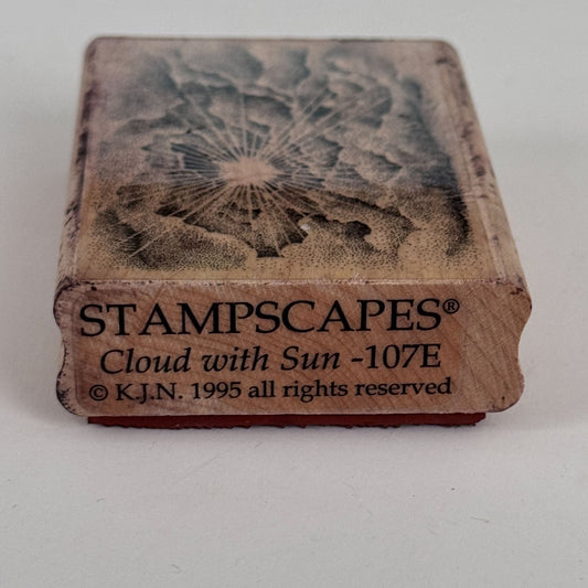 Stampscapes Rubber Stamp Cloud With Sun 107E Landscape Sky Scene Nature Wooden