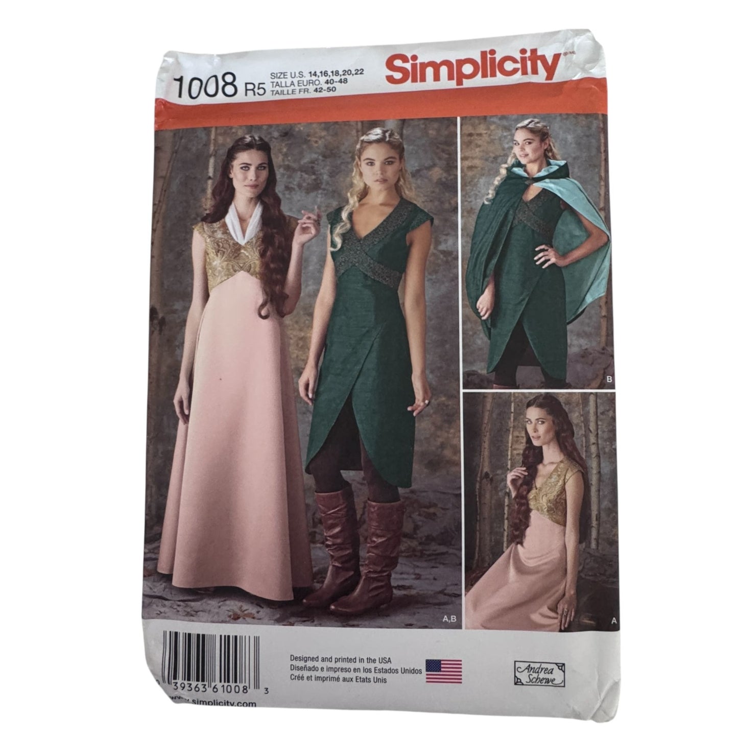 Simplicity Sewing Pattern 1008 Medieval Dress Cape Costume 14-22 Fantasy Uncut Renaissance Faire