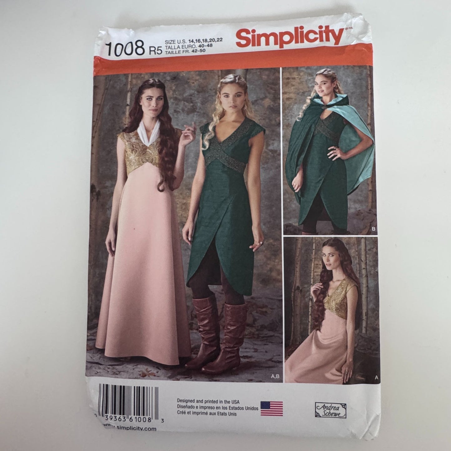 Simplicity Sewing Pattern 1008 Medieval Dress Cape Costume 14-22 Fantasy Uncut Renaissance Faire