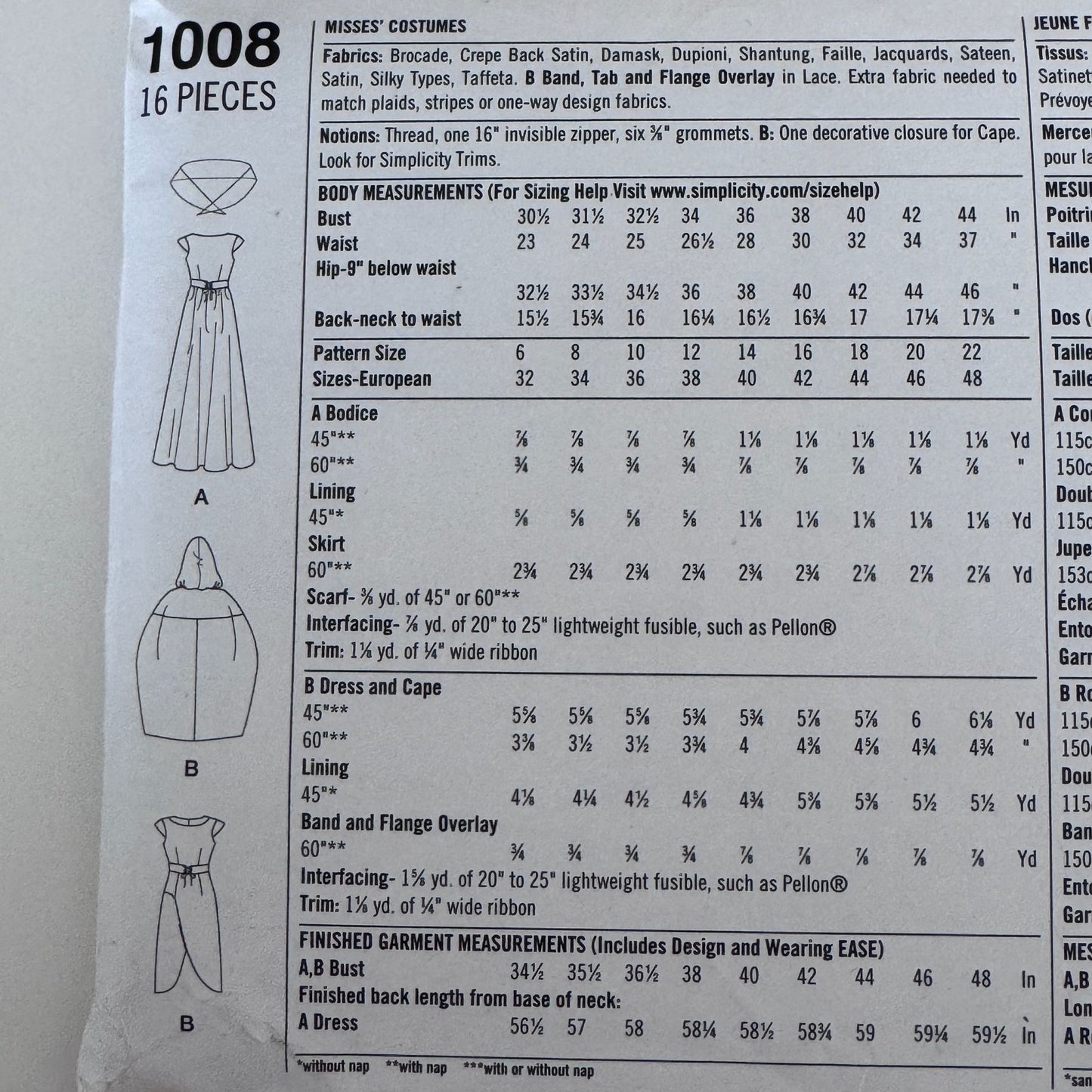 Simplicity Sewing Pattern 1008 Medieval Dress Cape Costume 14-22 Fantasy Uncut Renaissance Faire