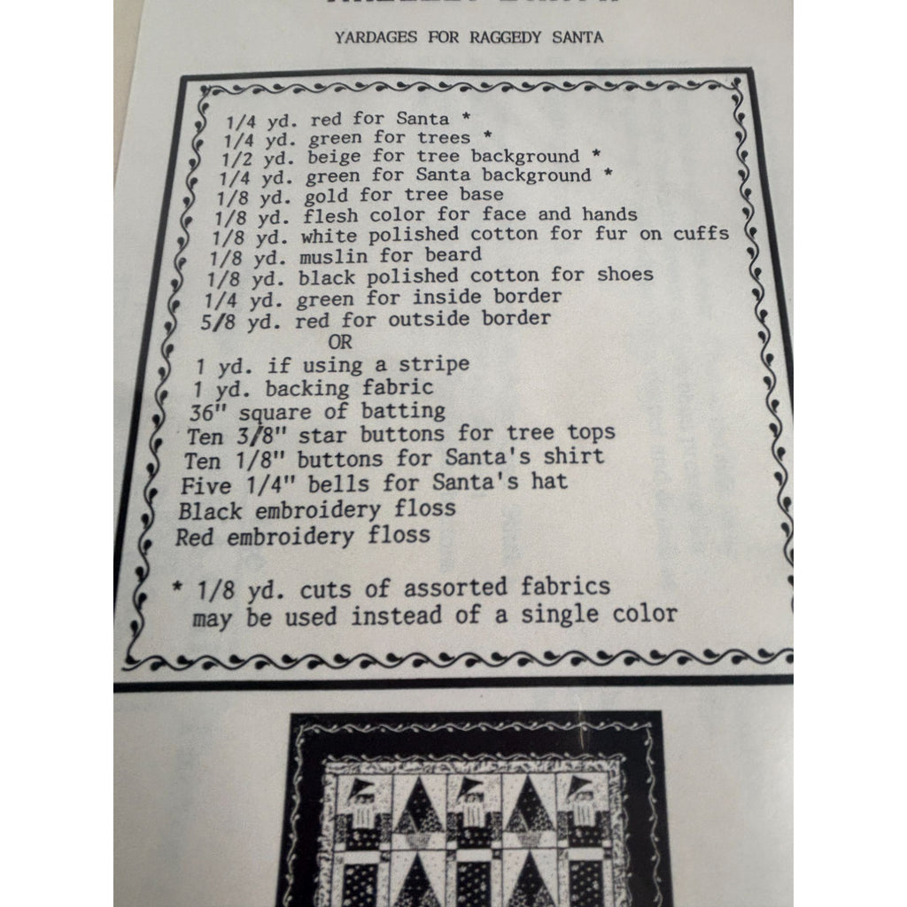Osage County Quilt Factory Pattern Raggedy Santa Christmas Holidays Piecing UC