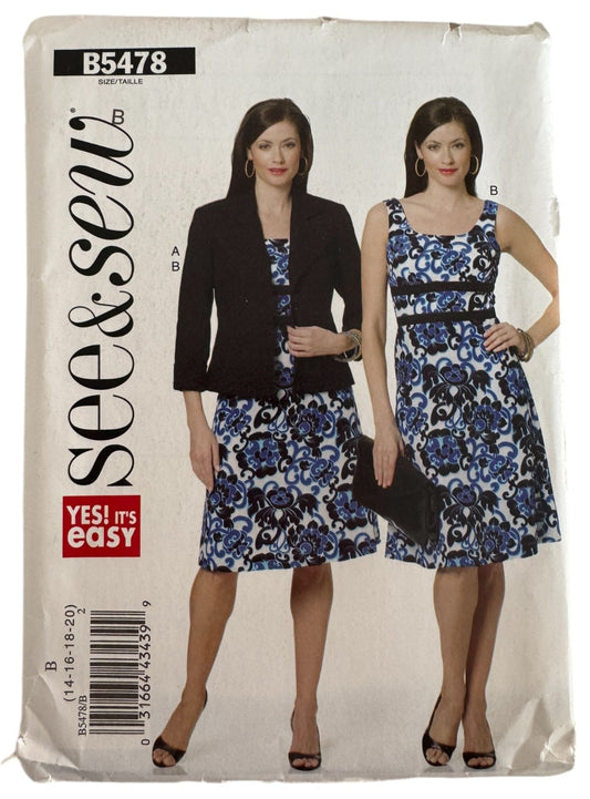 Butterick Sewing Pattern B5478 Dress Jacket Modern Office Chic Sizes 14–20 Uncut