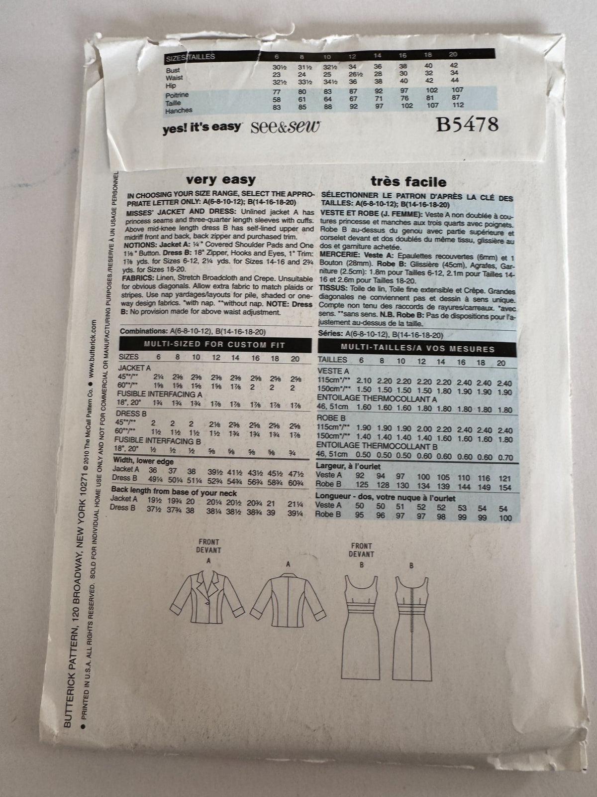 Butterick Sewing Pattern B5478 Dress Jacket Modern Office Chic Sizes 14–20 Uncut
