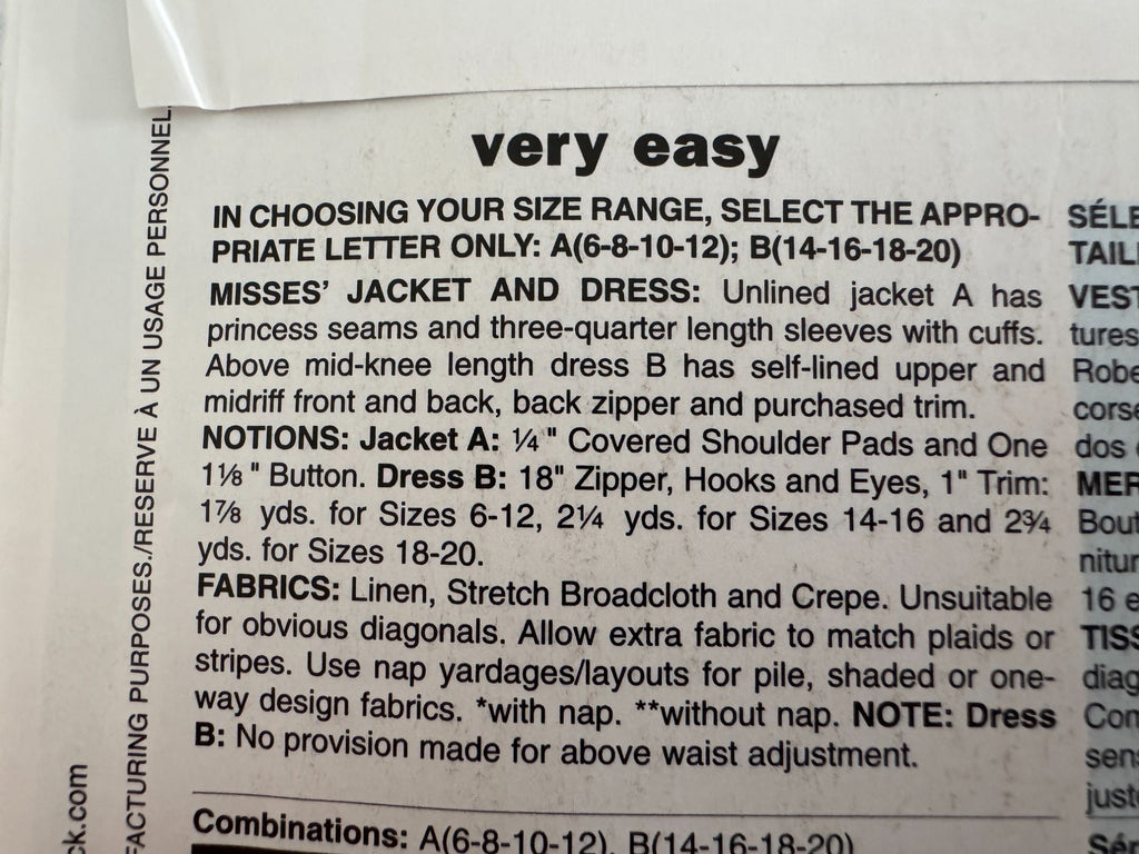 Butterick Sewing Pattern B5478 Dress Jacket Modern Office Chic Sizes 14–20 Uncut