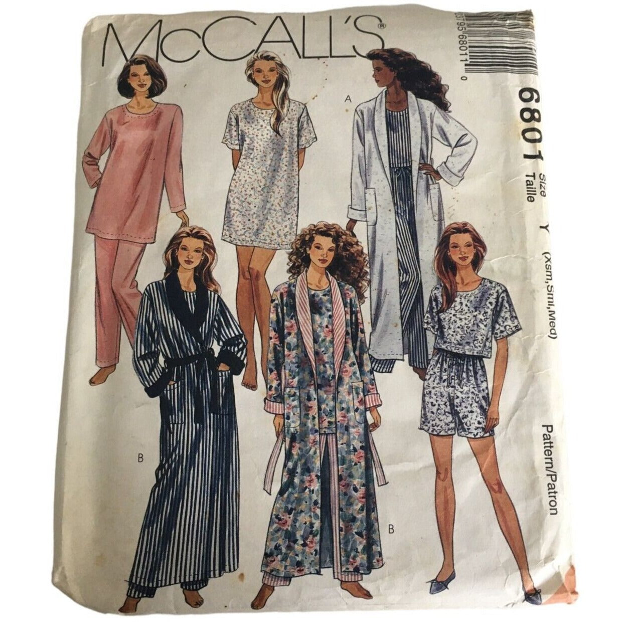 McCalls Sewing Pattern 6801 Robe Pajamas Tunic Top Pants Shorts XS S M Uncut