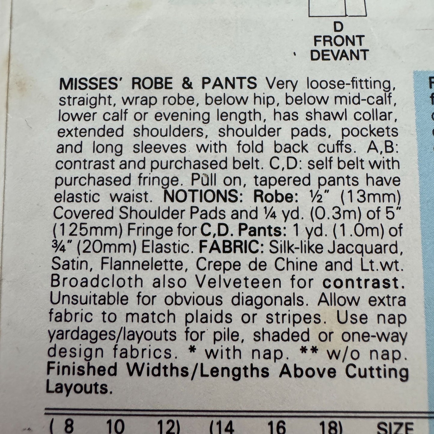 Butterick Classics Sewing Pattern 3547 Misses Robe and Pants 14-18 1980s Vintage