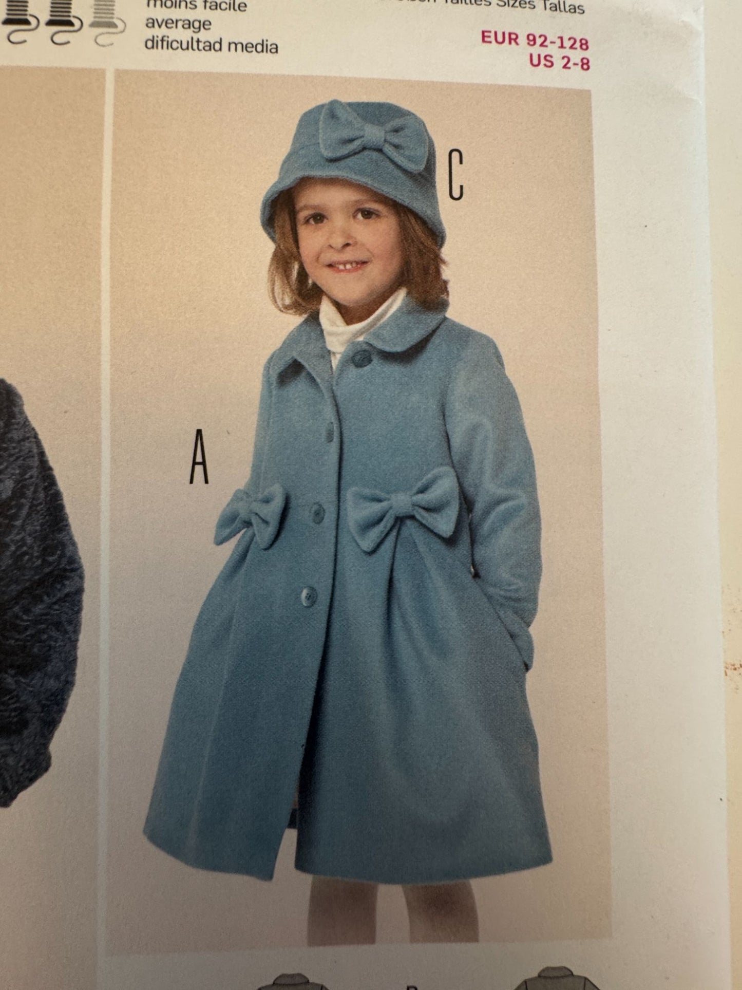 Burda Sewing Pattern 9429 Kids Coat Jacket Girls 2-8 Fall Winter Wool Fleece UC