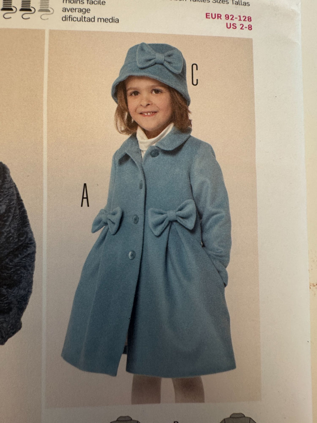 Burda Sewing Pattern 9429 Kids Coat Jacket Girls 2-8 Fall Winter Wool Fleece UC